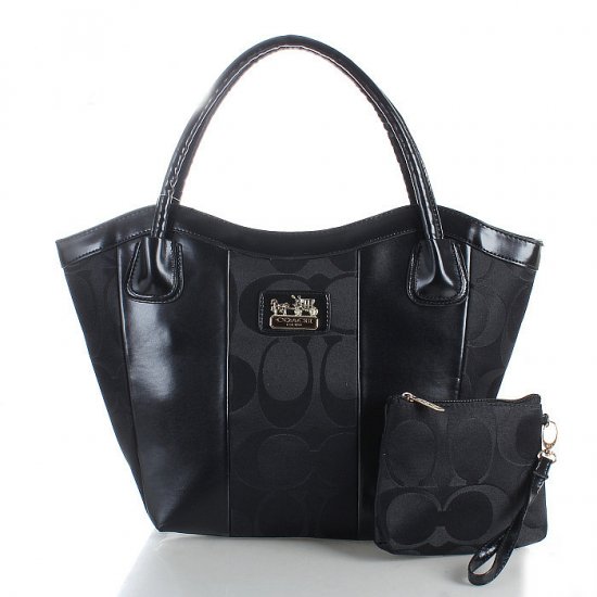 Coach Legacy Striped Monogram Medium Black Totes FDM - Click Image to Close